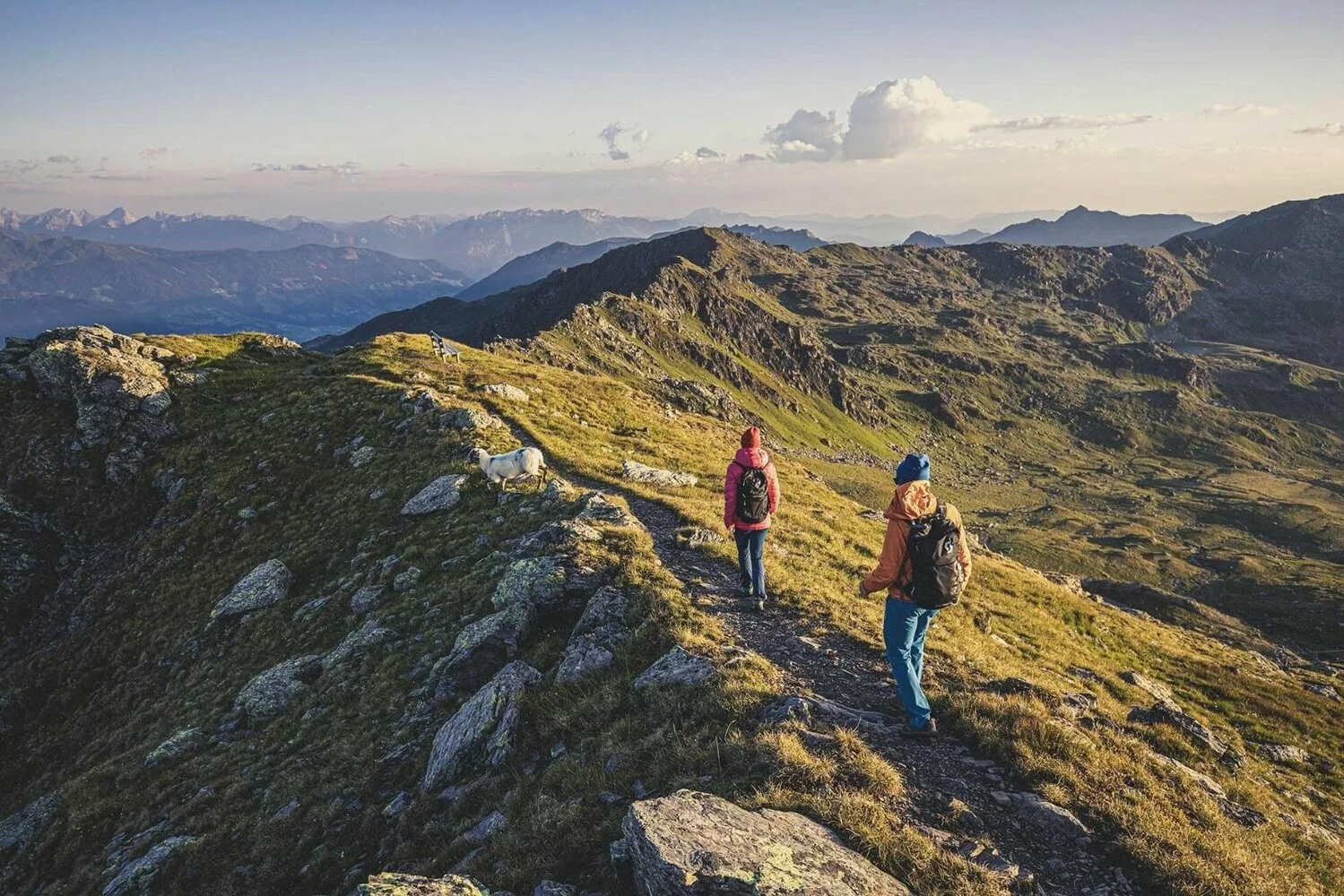Wanderer auf dem Bergr&uuml;cken beim Kreuzjoch